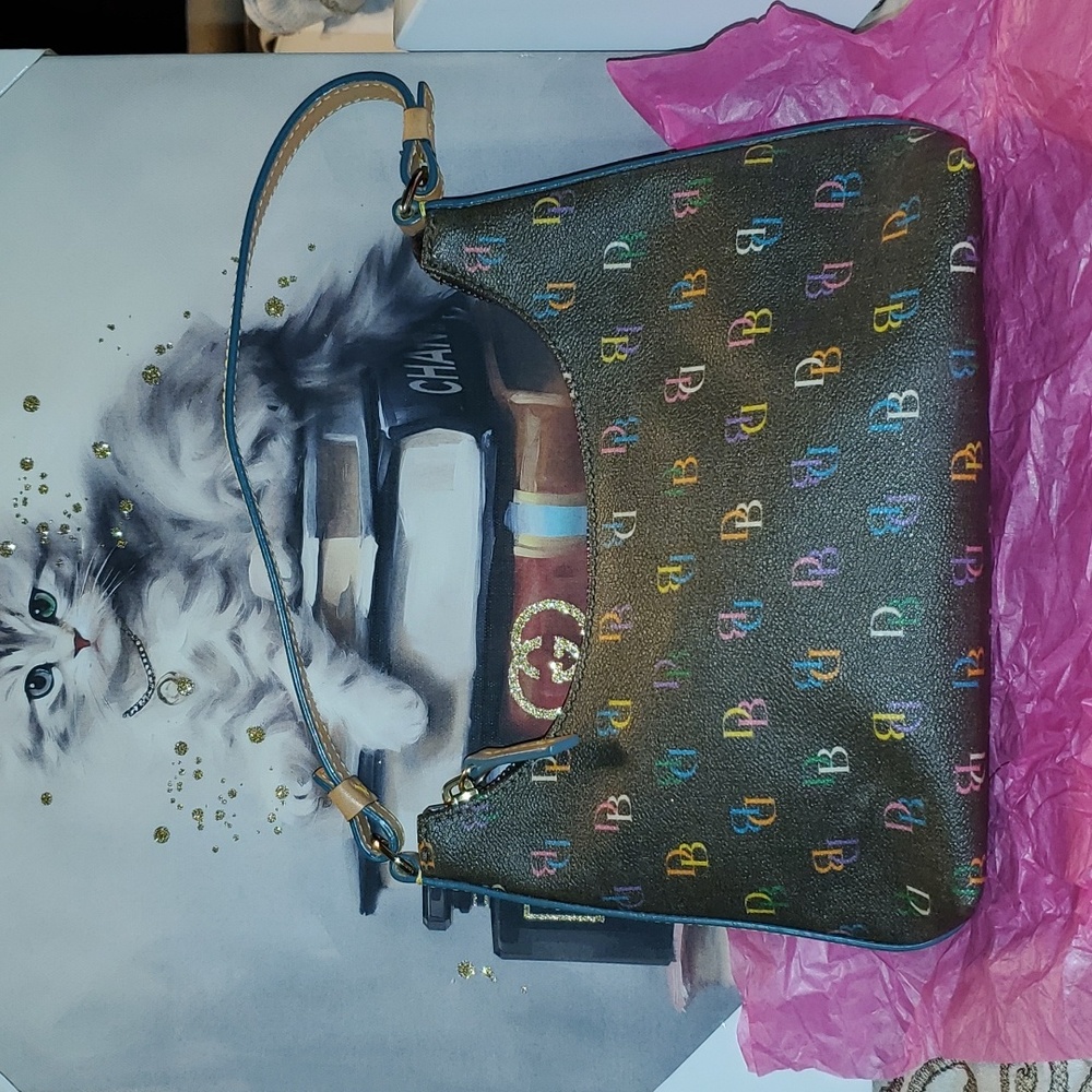 Dooney and Burke Vintage multi color monogram medium Hobo Bag with rainbow zip